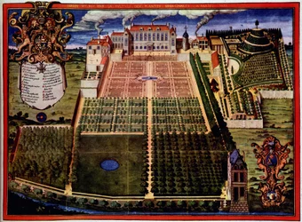 Vista do jardim real (jardim de plantas) - em "Descrição do jardim real de plantas medicinais" por Scalberge