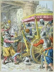 Assassinato do rei Henrique IV por François Ravaillac na Rue de la Ferronnerie, Paris, 14 de Maio