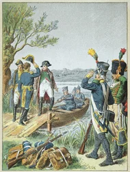 Napoleão Bonaparte e Massena no de Lobau após a Batalha de Essling, 22 de maio