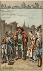 Canção popular: "It was Anne of Brittany". Rainha de França Anne de Bretagne (1477-1514), chegando a Rennes, recebe um buquê de verbena. Ilustração de Frederic Theodore Lix (1830-1897) em "Chansons et rounds enfantines des provinces de la France".