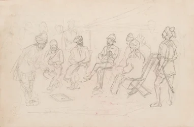 O encontro entre Cavagnari e o Khan de Lalpura em Dakka, em fevereiro de 1879 (lápis)