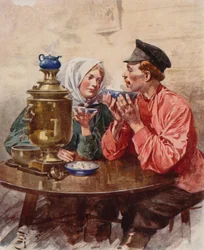Um prato de chá de um samovar