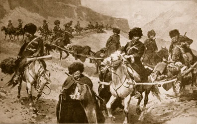 Comboio de ambulância cossaco nas montanhas da Caucasia, 1914-19