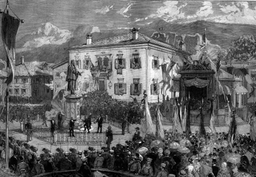 Inauguração da estátua de Titian (Tiziano Vecellio dit) (1485-1576) em Pieve di Cadore, Itália, 5 de setembro