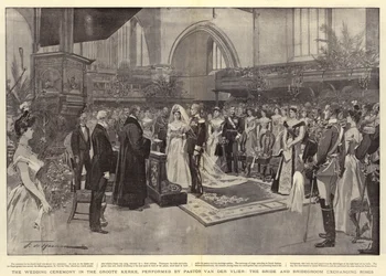 A Cerimônia de Casamento no Groote Kerke, realizada pelo Pastor Van der Vlier, a Noiva e o Noivo trocando Anéis
