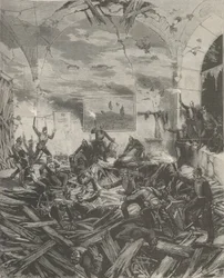 O Palácio de Inverno após a explosão, noite de 17 de fevereiro de 1880.