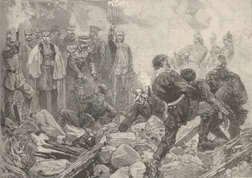 O Palácio de Inverno após a explosão, noite de 17 de fevereiro de 1880.