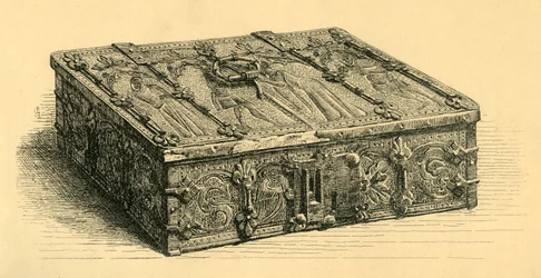 Caixão de madeira e couro, 1350-1370, 1881.