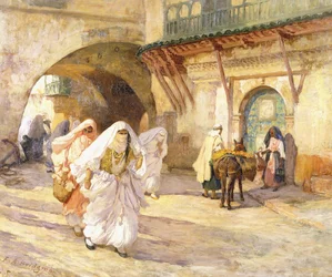 Mulheres árabes em uma rua,