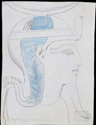 Estudo de um relevo da cabeça do deus Khonsu no templo de Seti I, Abidos, 1874