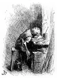 Charles Dickens na fábrica de Blacking, uma ilustração de &39;The Leisure Hour&39;, 1904 (gravura)
