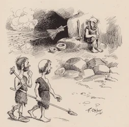 Os nossos antepassados antediluvianos, de F. Opper: Número Trinta e Três (litografia)