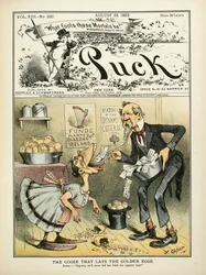 "A gansa dos ovos de ouro", Puck, capa, 22 de agosto
