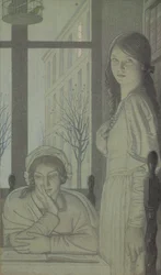 Interior - noite de 1915 (lápis, lavagem e guache)