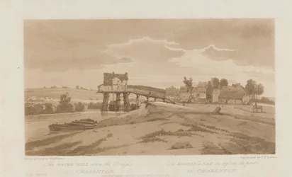O moinho de água acima da ponte em Charenton 1803; Placa 20 de Views em Paris, o traçado do volume Emanuel da placa B181.25.2629