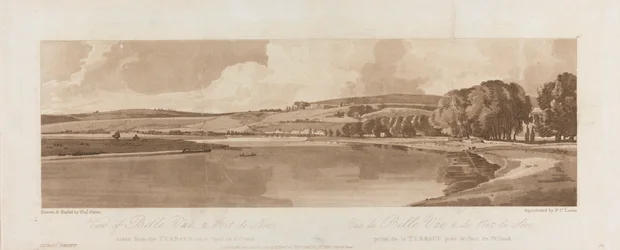 Vista de Belle Vue e Pont de Seve tirada do Terraço perto de Pont de St. Cloud 1802; Placa 13 Vistas em Paris, o traçado do volume Emanuel da placa B1981.25.2622