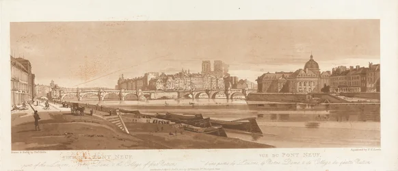Vista de Port Neuf, parte do Louvre, Notre Dame & the College of Four Nations, 1803; Placa 7 de Views in Paris, o traçado do volume Emanuel da placa B1981.25.2616