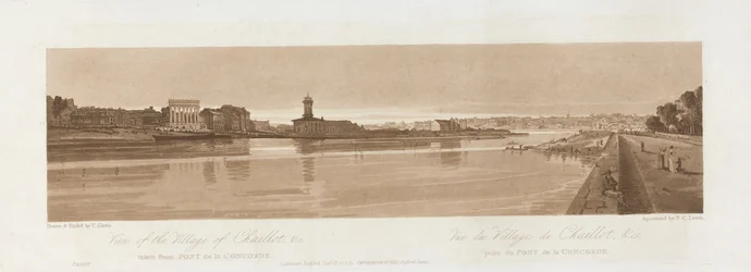 Vista da Aldeia de Chaillot & C. retirada de Pont de la Concorde 1803; Placa 17 de Views in Paris, o traçado do volume Emanuel da placa B1981.25.2626