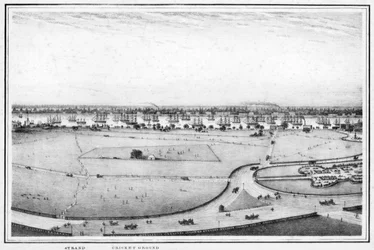 Terra da costa e do grilo, panorama de Calcutá, Índia, c1840s.