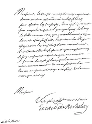 Carta do cardeal Richelieu, ao Monsieur de la Motte, século XVII de 1865.