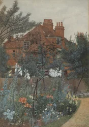 Vista, de, um, jardim, em, Bedford, parque, 1885