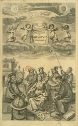 Frontispício para &39;O Atlas Celestial, ou a Harmonia do Universo&39; (Atlas coelestis seu harmonia macrocosmica) Amsterdã, c.1660 por Andreas Cellarius