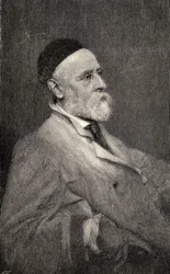 Retrato de George Frederick Watts, gravado por T. Johnson após a fotografia de Hollyer, de &39;The Century Illustrated Monthly Magazine&39;, de maio a outubro de 1883