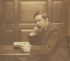 Fotografia de retrato de Herbert George Wells (1866-1946) por Frederick Hollyer (1837-1933) 1903 (foto sépia)