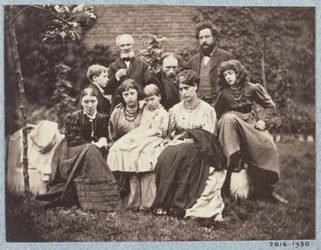 William Morris (1834-96) Sir Edward Burne-Jones (1833-1898) e suas famílias, 1874 (foto sépia)