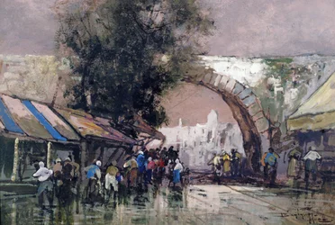 Em The Busy Haunts of Men, 1915 (óleo e wc a bordo)