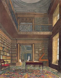 Biblioteca da faculdade de Eton, da "história da faculdade de Eton", parte da "história das faculdades", gravada pelo bar de William James Bennett (1787-1844). por R. Ackermann, 1816 (aquatinta)