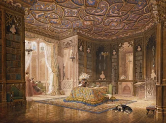 A Biblioteca de Stanmore Hall, sede de Robert Holland, Esq,