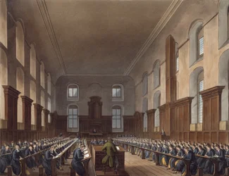 Escola de Escrita, Hospital de Cristo, do "Hospital de História do Hospital" de Ackermann, parte de "História dos Colégios", obra de J. Stadler, publicada em 1816 (aquatint)