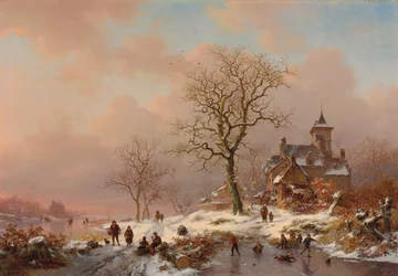 Paisagem do inverno com figuras brincando no gelo, 1868