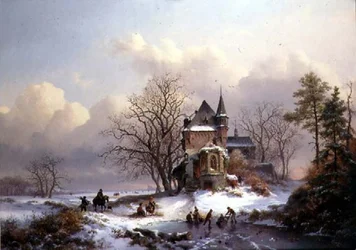 Winter Landscape with Skaters (óleo sobre tela)