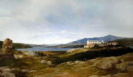 Uma vista da vila de Garibaldi em Caprera, Sardenha