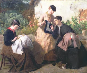 Um manufactory do laço de Honiton, c.1869