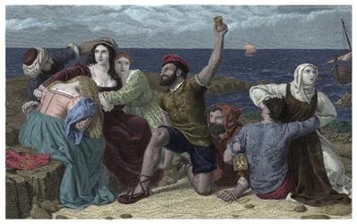 Piratas do Mar Mediterrâneo Jogam Prisioneiros na Ilustração de Frederick Richard Pickersgill (1820-1900) 1869
