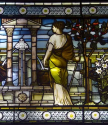 Londres, Thomas Goode Showroom, South Audley Street, GE Cooke, atribuído Frederick Vincent Hart (1843-1914), donzelas clássicas em um jardim, 1876