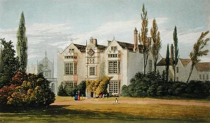 Burford Priory, do "Repositório de Artes" de Ackermann, publicado c.1826 (cor litho)