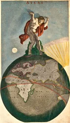 Atlas sustentando a abóbada celeste, fazendo alavanca sobre a Terra