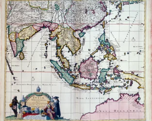 Geografia: mapa das Índias Orientais de Frederick de Witt (activo por volta de 1650) Paris do século XVII, B.N.