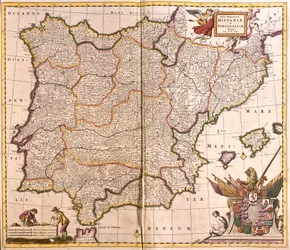 Mapa da Península Ibérica, Espanha e Portugal (gravura