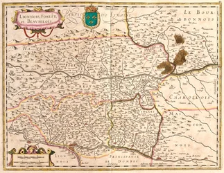 Mapas de territórios Lyon e Beaujolais (França) (gravura