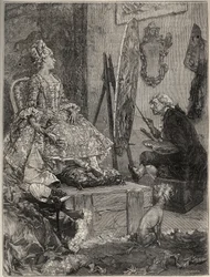 François Boucher (1703-1770) pintando o retrato de Jeanne Antoinette Poisson, Marquesa de Pompadour (conhecida como Madame de Pompadour