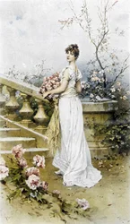 Mulher - alegoria do início do verão, calendário ilustrado por Hubert Dys, pintado por F.H. Kaemmerer