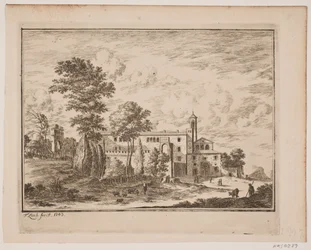 Um edifício monástico no meio de uma vila italiana