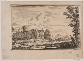 Edifício do mosteiro, deixado na paisagem italiana