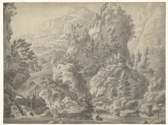 Paisagem de montanha com queda de água