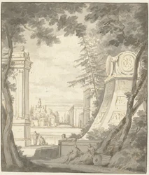 Paisagem de fantasia com arquitectura classicista
